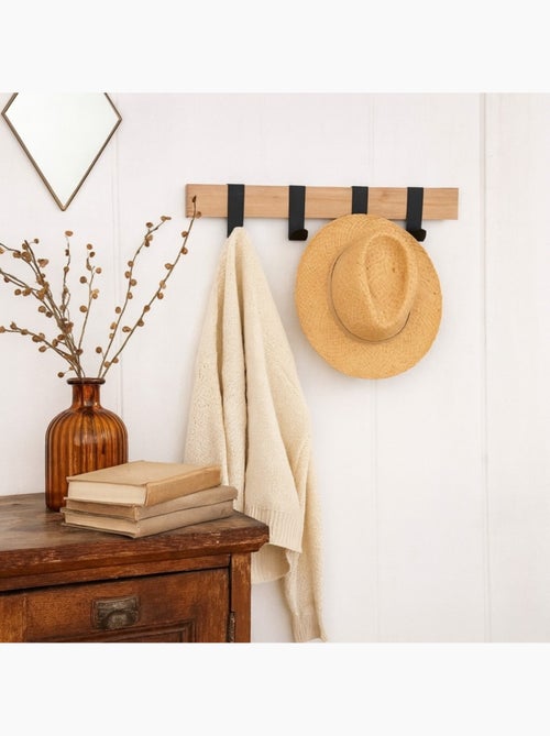 Patère 4 crochets en bois et métal noir 51cm - Kiabi