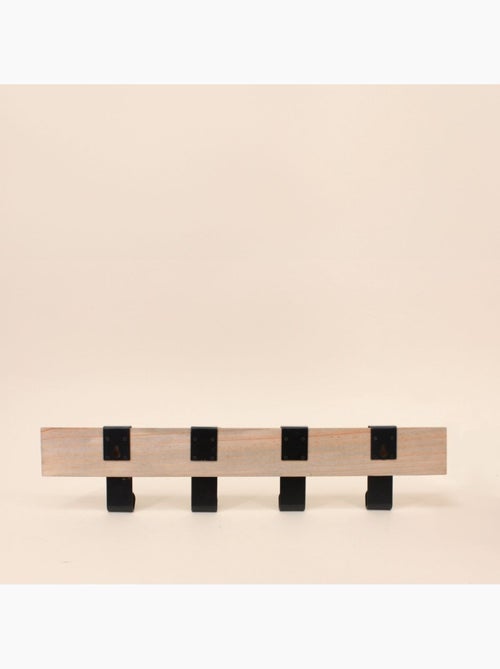 Patère 4 crochets en bois et métal noir 51cm - Kiabi