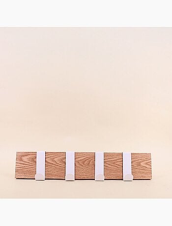 Patère 4 têtes en bois et métal blanc 51cm