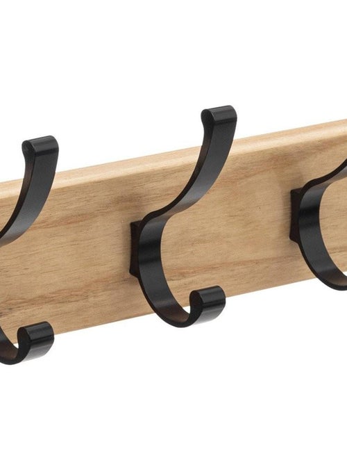 Patère 6 têtes bois naturel et noir - Kiabi