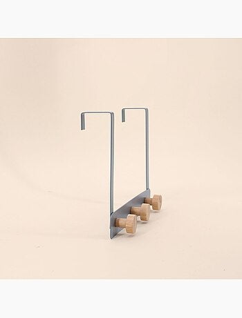 Patère de porte 3 têtes en métal gris 25cm