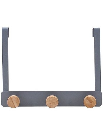 Patère de porte 3 têtes en métal gris 25cm