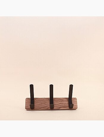 Patère en bois foncé et métal noir 30cm