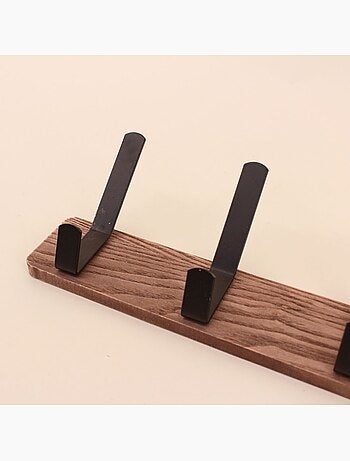 Patère en bois foncé et métal noir 30cm