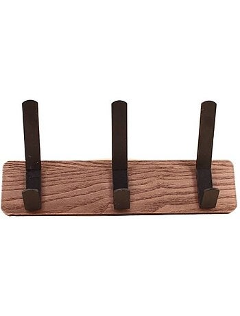 Patère en bois foncé et métal noir 30cm