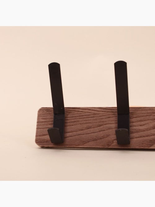 Patère en bois foncé et métal noir 30cm - Kiabi