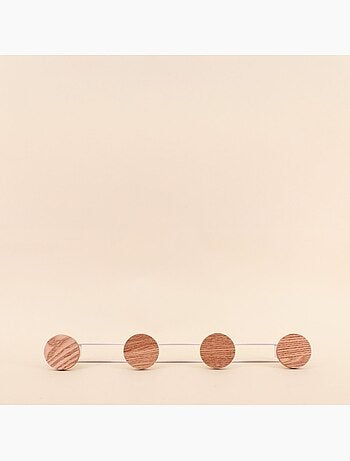 Patère en métal blanc 4 têtes plaqué frêne 49cm