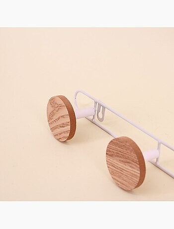 Patère en métal blanc 4 têtes plaqué frêne 49cm