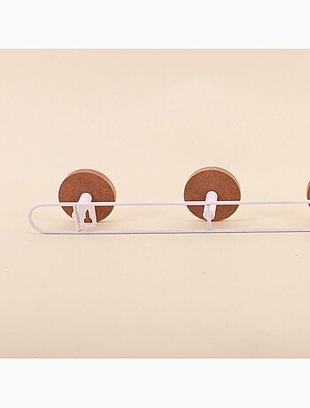 Patère en métal blanc 4 têtes plaqué frêne 49cm