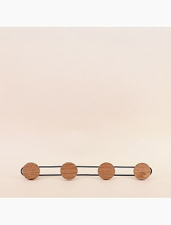 Patère en métal noir 4 têtes plaqué frêne 49x6 cm