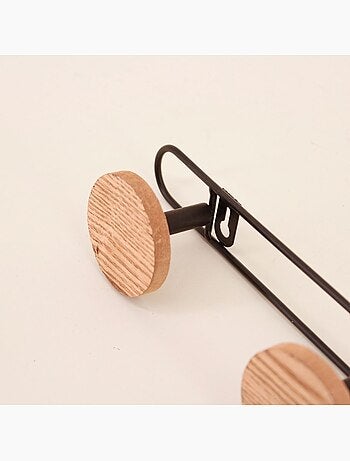 Patère en métal noir 4 têtes plaqué frêne 49x6 cm