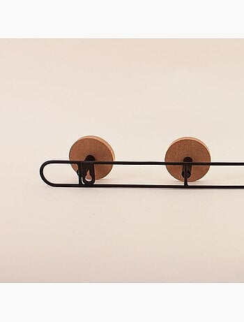 Patère en métal noir 4 têtes plaqué frêne 49x6 cm