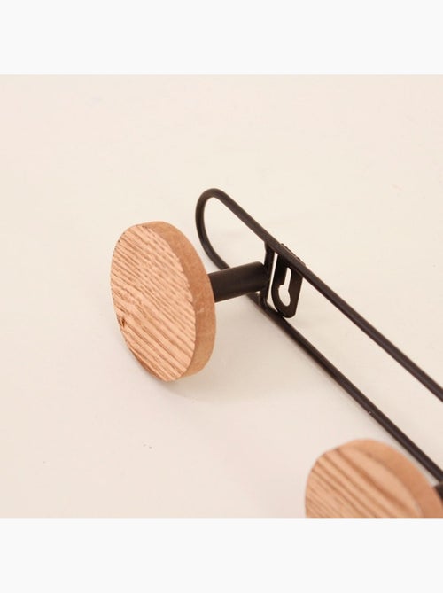 Patère en métal noir 4 têtes plaqué frêne 49x6 cm - Kiabi