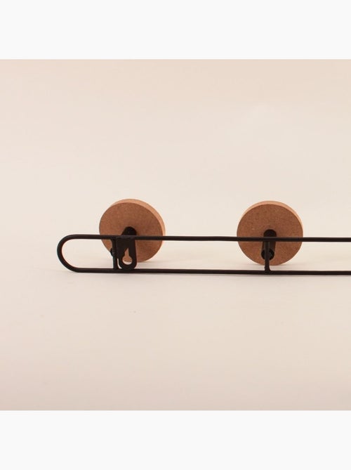 Patère en métal noir 4 têtes plaqué frêne 49x6 cm - Kiabi