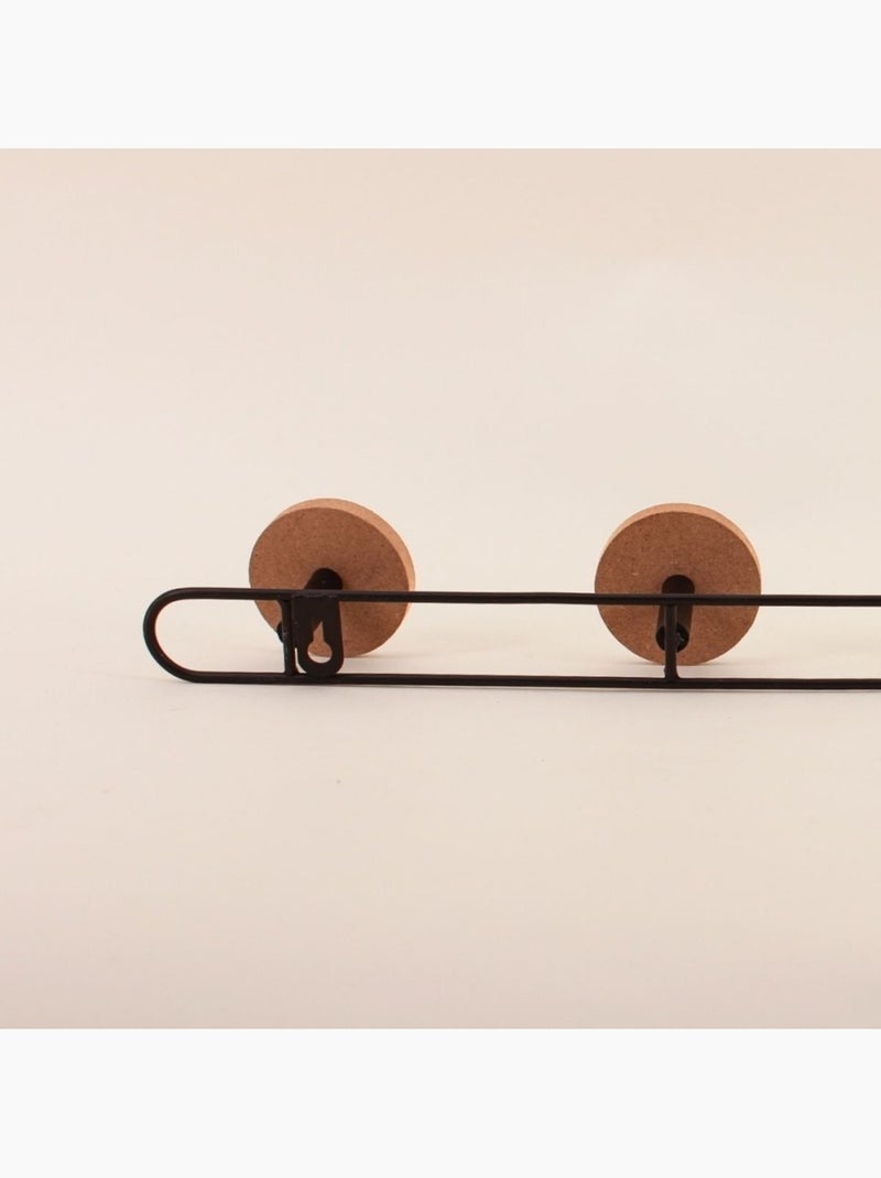 Patère en métal noir 4 têtes plaqué frêne 49x6 cm Noir - Kiabi