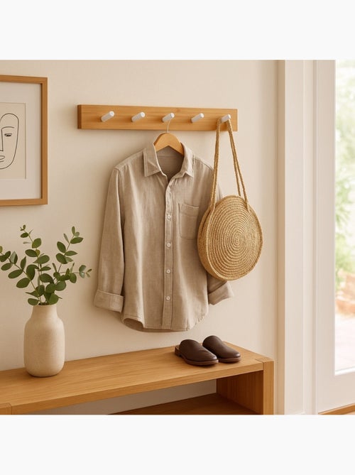 Patère en pin naturel 5 têtes 48x6cm - Kiabi