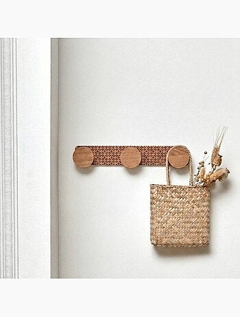 Patère ton bois motifs noirs 3 têtes 35x6cm