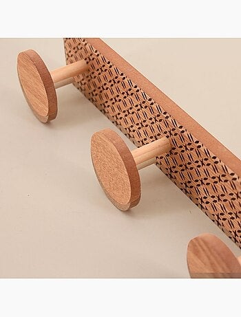 Patère ton bois motifs noirs 3 têtes 35x6cm