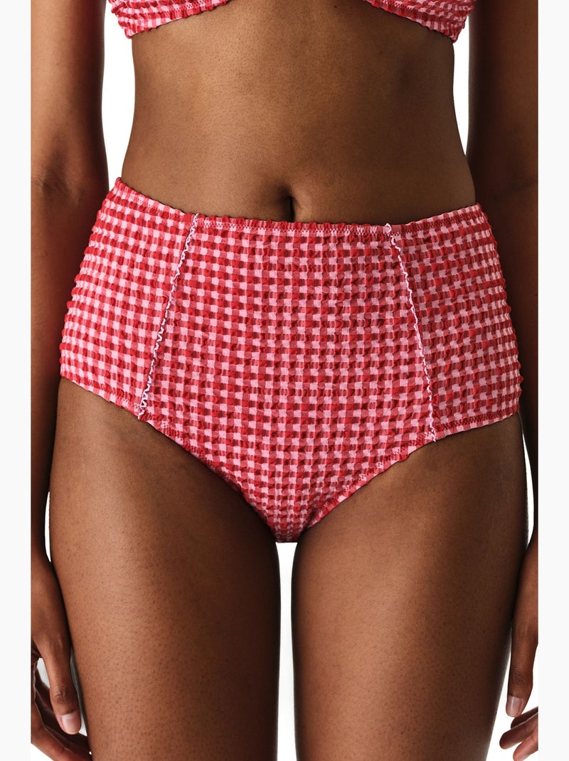 Paulina bas de bikini à carreaux texturé taille haute penti Corail - Kiabi