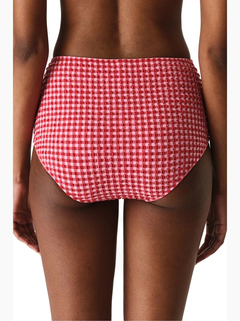Paulina bas de bikini à carreaux texturé taille haute penti Corail - Kiabi