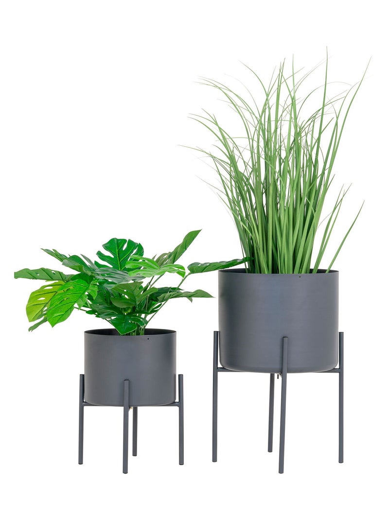 Pavia Flowerpots - Pots de fleurs, acier, gris, lot de 2 Gris - Kiabi