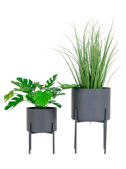 Pavia Flowerpots - Pots de fleurs, acier, gris, lot de 2 - Kiabi