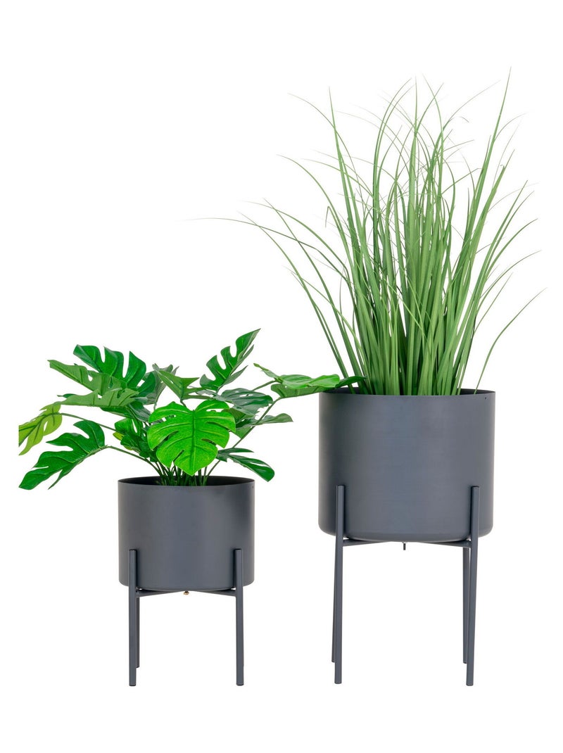 Pavia Flowerpots - Pots de fleurs, acier, gris, lot de 2 Gris - Kiabi
