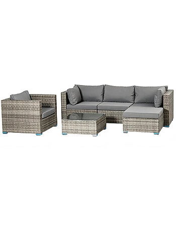 PEANA Salon de jardin 5 places modulable en résine tressée