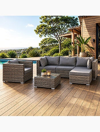 PEANA Salon de jardin 5 places modulable en résine tressée