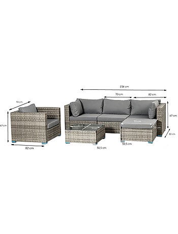 PEANA Salon de jardin 5 places modulable en résine tressée