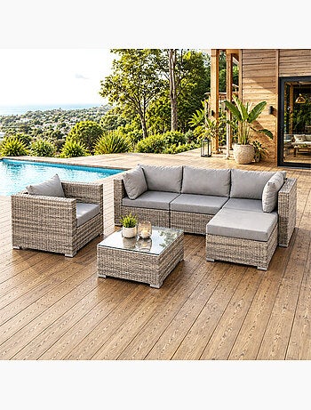 PEANA Salon de jardin 5 places modulable en résine tressée