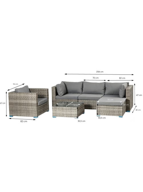 PEANA Salon de jardin 5 places modulable en résine tressée - Kiabi