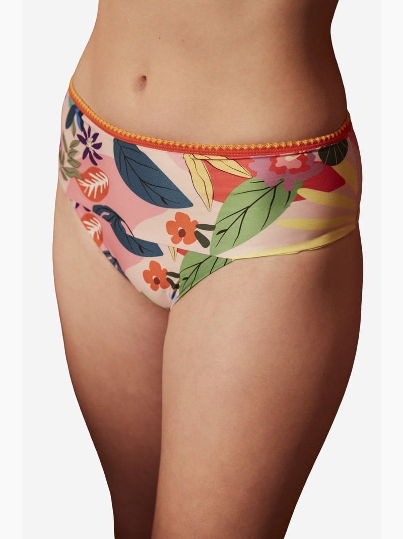 Pearl bas de bikini à fleurs taille haute penti Rose/Vert - Kiabi