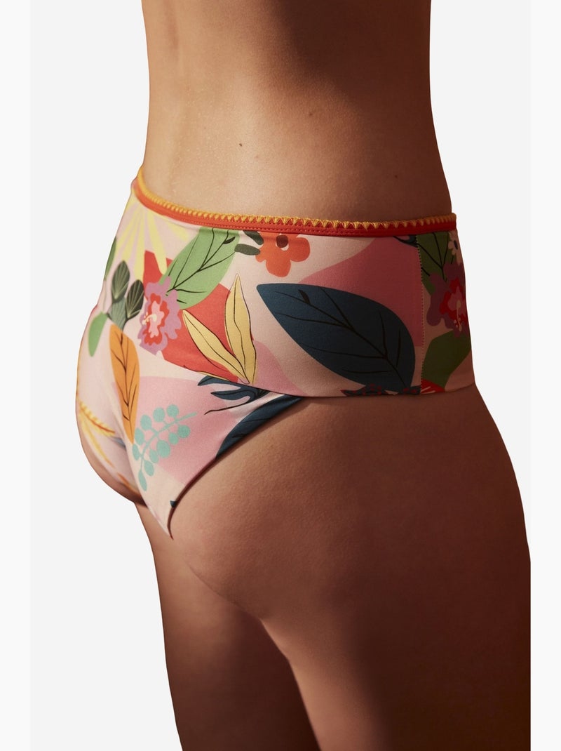 Pearl bas de bikini à fleurs taille haute penti Rose/Vert - Kiabi