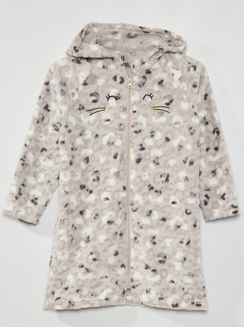 Peignoir à capuche en polaire Gris - Kiabi