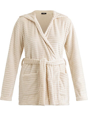 Peignoir à capuche long effet peluche