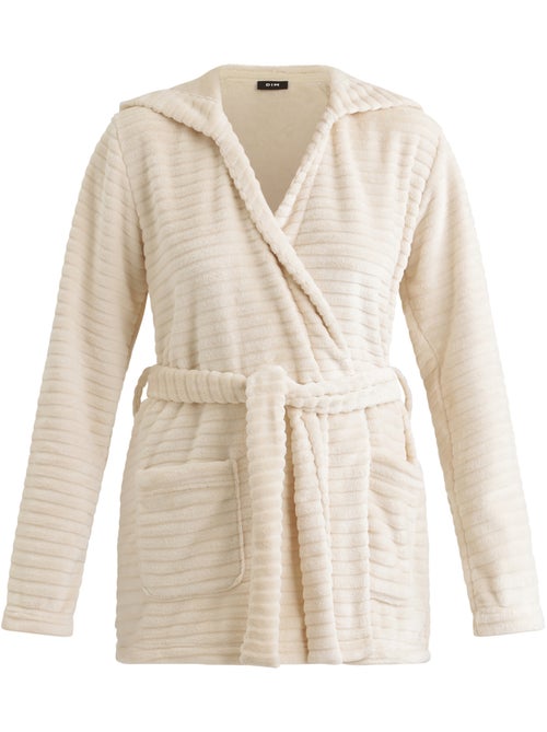 Peignoir à capuche long effet peluche - Kiabi
