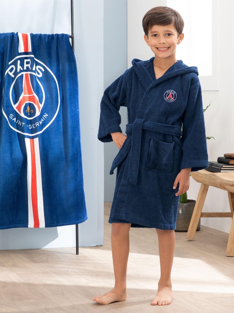 Peignoir à capuche pour enfant 100% coton, PSG TRICOLORE Bleu marine - Kiabi
