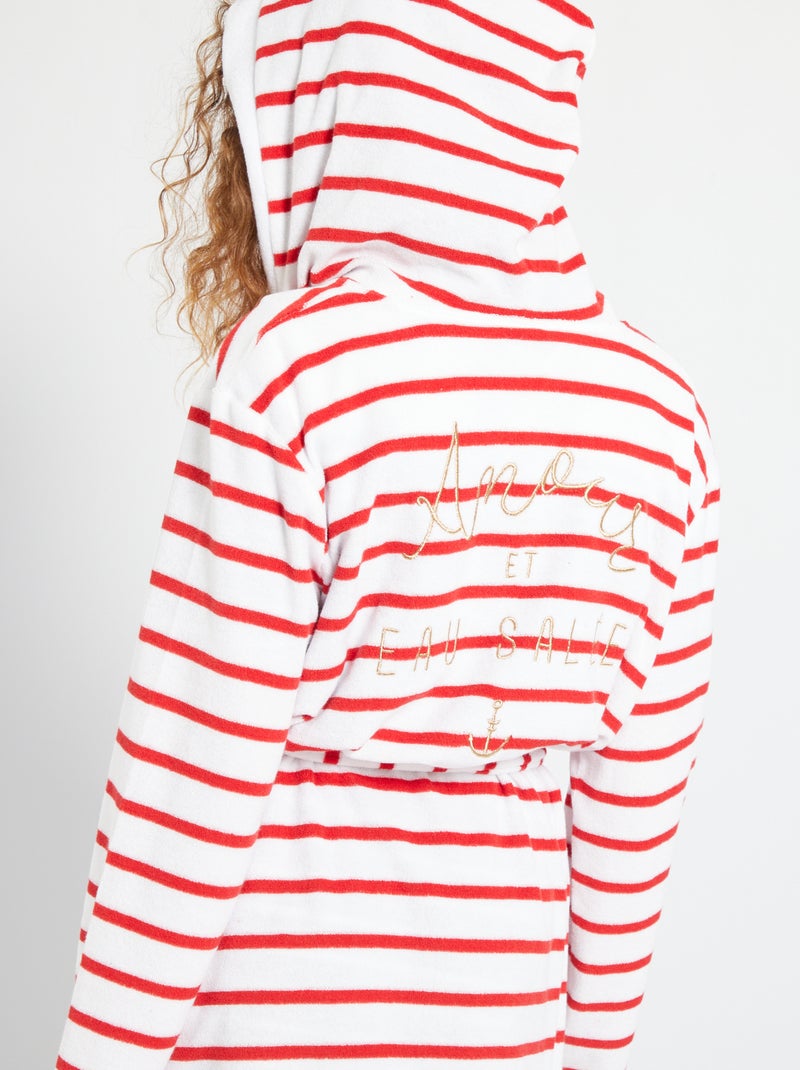 Peignoir à capuche rayé rouge - Kiabi