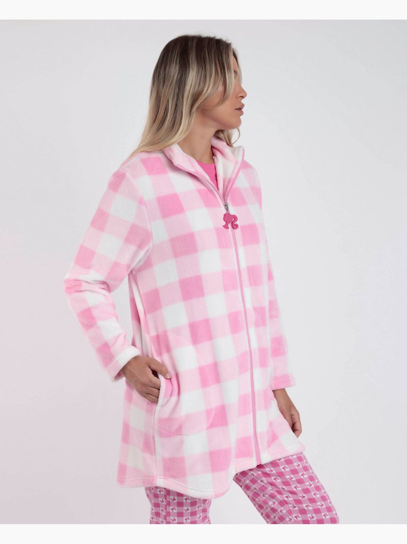 Peignoir à manches longues chaud Vichy Mood pour femme BARBIE Rose - Kiabi