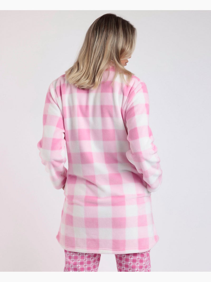 Peignoir à manches longues chaud Vichy Mood pour femme BARBIE Rose - Kiabi