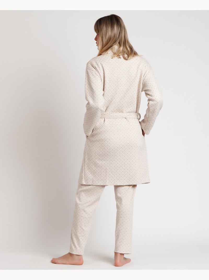 Peignoir à pois bio à manches longues ADMAS CLASSIC pour femme Beige - Kiabi