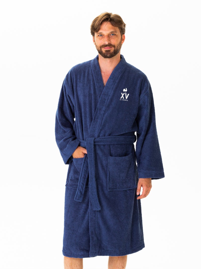 Peignoir adulte 100% coton FRANCE RUGBY TRICOLORE Bleu marine - Kiabi