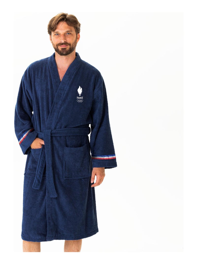 Peignoir adulte 100% coton, PARIS 2024 EQUIPE DE FRANCE OLYMPIQUE COQ Bleu marine - Kiabi