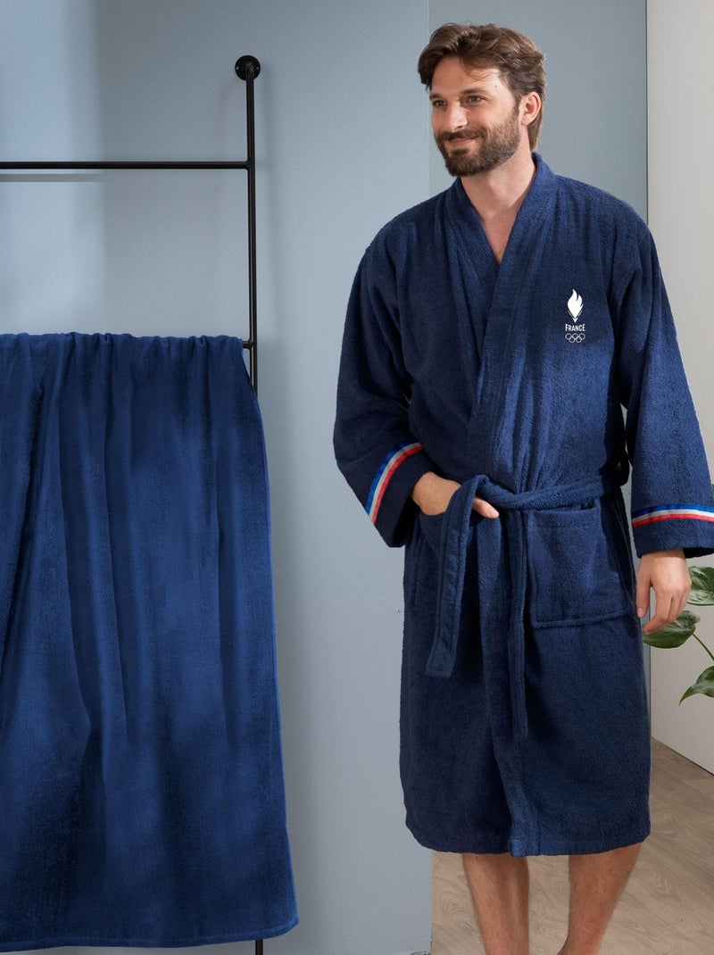 Peignoir adulte 100% coton, PARIS 2024 EQUIPE DE FRANCE OLYMPIQUE COQ Bleu marine - Kiabi