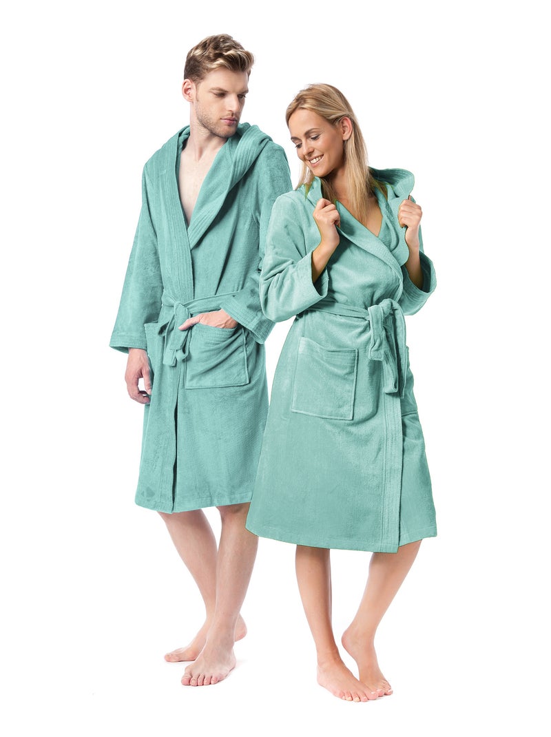 Peignoir adulte à capuche COOL en velours Bleu ciel - Kiabi