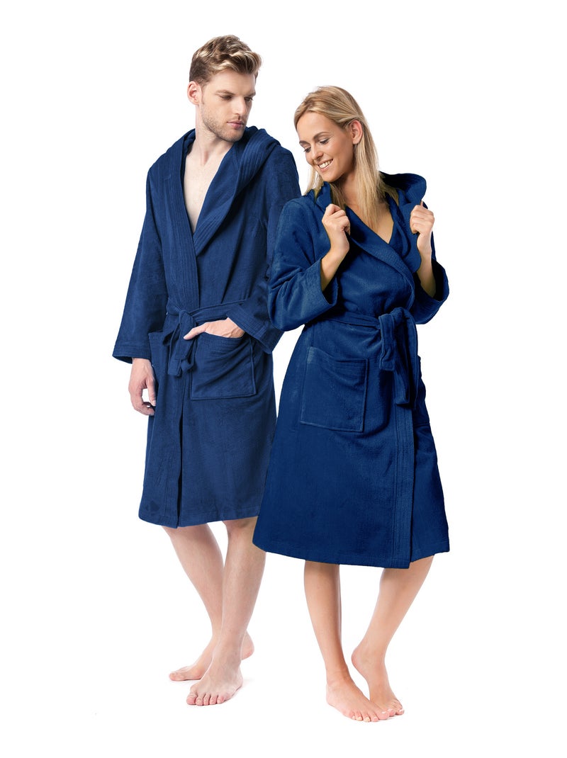 Peignoir adulte à capuche COOL en velours Bleu marine - Kiabi