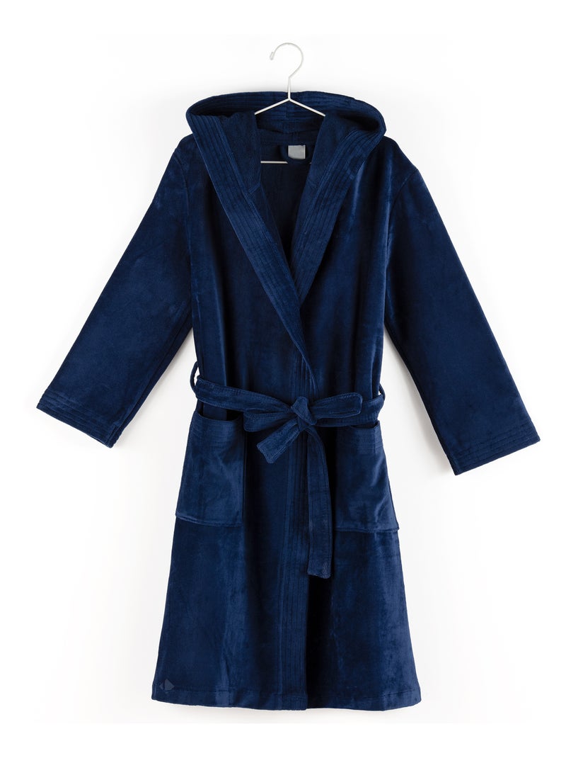 Peignoir adulte à capuche COOL en velours Bleu marine - Kiabi