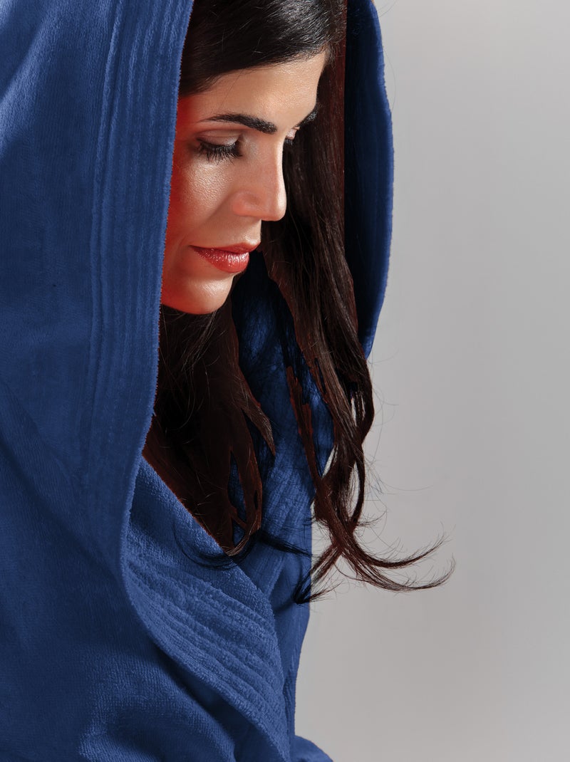 Peignoir adulte à capuche COOL en velours Bleu marine - Kiabi