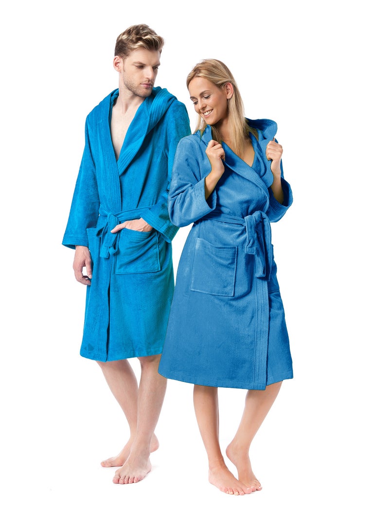 Peignoir adulte à capuche COOL en velours Bleu turquoise - Kiabi